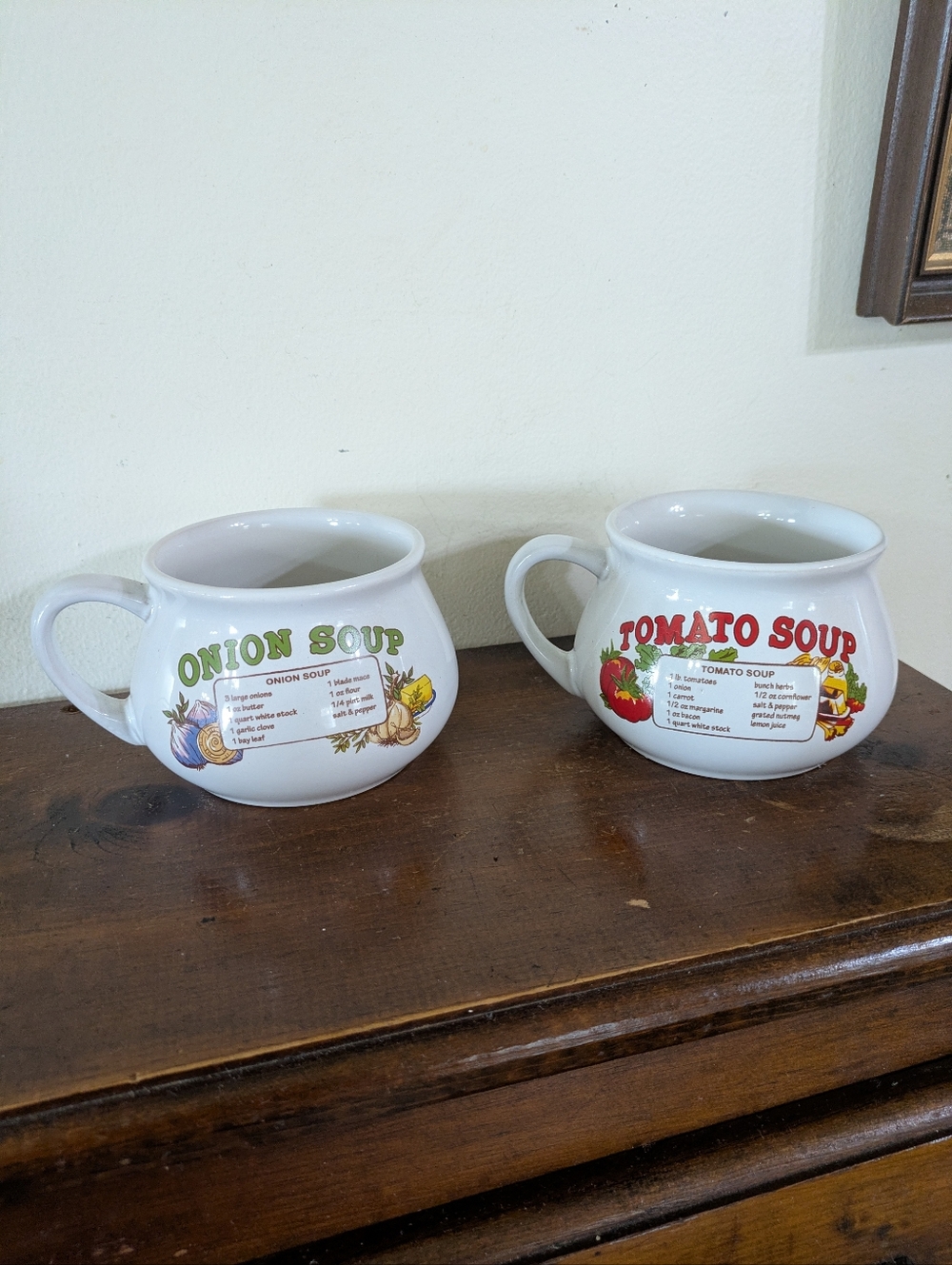 Vintage Dat'l Do-It Recipe Soup Mug Set - Tomato & Onion  Farmhouse Cottagecore